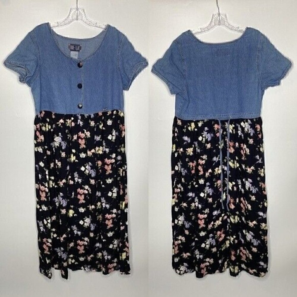 True Blue Vintage 1990's Floral Denim Dress Large